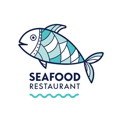 Obraz premium Bluewave Seafood — Flat Vector Logo with Pastel Teal and Blue Fish Design
