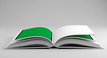 Open Book with Green Pages on a Plain Background.