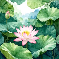 Pink lotus flower in a pond