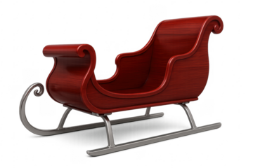 Classic red wooden santa claus sleigh on transparent background