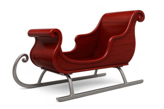Classic red wooden santa claus sleigh on transparent background