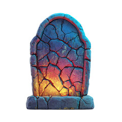 Glowing Cracked Tombstone with Halloween, Fantasy, and Game Asset.