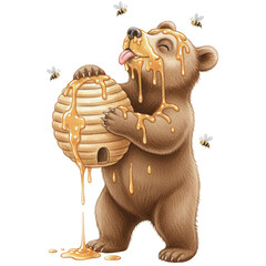 Baby bear with beehive watercolor clipart on transparent background