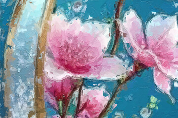 Various oil paintings, flowers, roses, peonies, scenic streams, plum blossoms, tulips