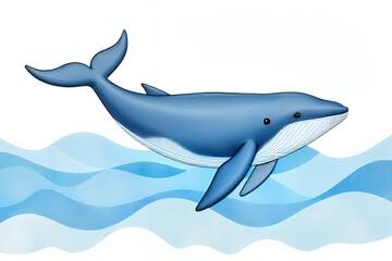 Fototapeta premium Cute Cartoon Whale Swimming in the Ocean