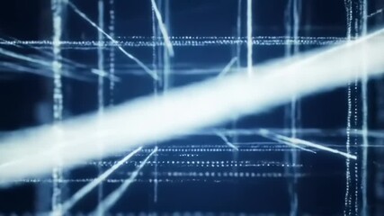 Abstract high-quality 4K visualization of a digital data stream with glowing blue lines moving through a futuristic network grid in cyberspace - Powered by Adobe