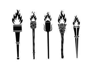 Set of fire torch isolated with white background	