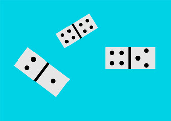 three domino pieces on a blue background, 