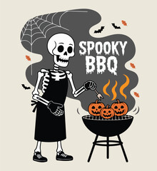 Spooky BBQ Halloween Skeleton Grilling Pumpkin Carvings