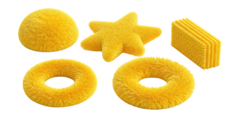 Fluffy yellow geometric shapes on black background