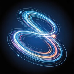 Swirling Light Trails Forming the Number Eight in Blue and Orange Hues infinity symbol abstract