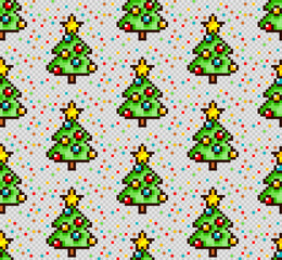 Seamless pixel background with new year tree.
