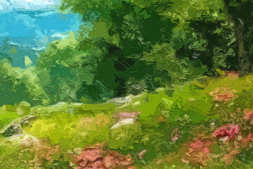 Various oil paintings, flowers, roses, peonies, scenic streams, plum blossoms, tulips