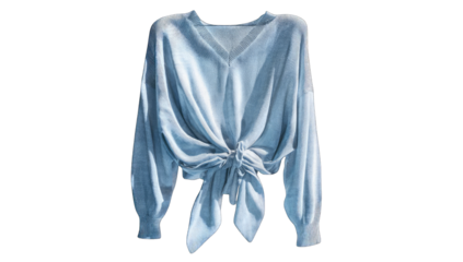 Light-blue, v-neck, knotted sweater