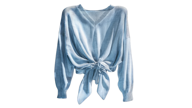 Light-blue, v-neck, knotted sweater