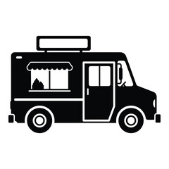 Simple silhouette food truck icon with service window and awning ready for business silhouette