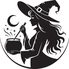  Flying Witch on Broom Silhouette  vector  