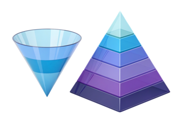 Funnel and pyramid infographics data presentation for business intelligence