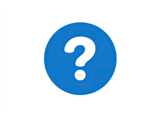 A bright blue circle containing a white question mark