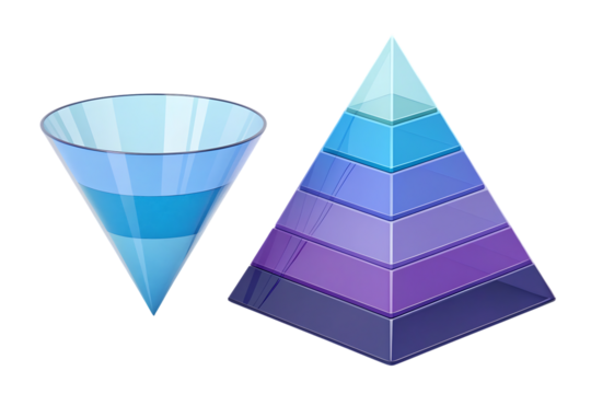 Funnel and pyramid infographics data presentation for business intelligence