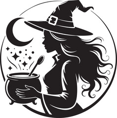  Flying Witch on Broom Silhouette  vector  