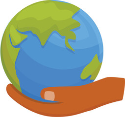 Hand gently holding planet earth, symbolizing environmental protection, conservation, and global responsibility