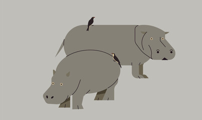 illustration of a hippo couple, symbolizing affection, strength, and the beauty of wildlife