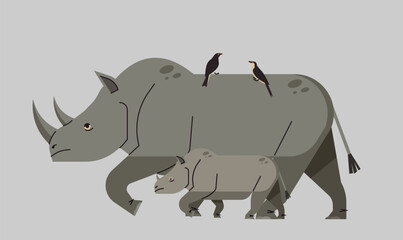 illustration of a rhino with its baby, symbolizing family, strength, and the bond of wildlife