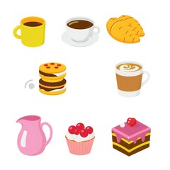 Collection of delicious food and drinks for breakfast and dessert