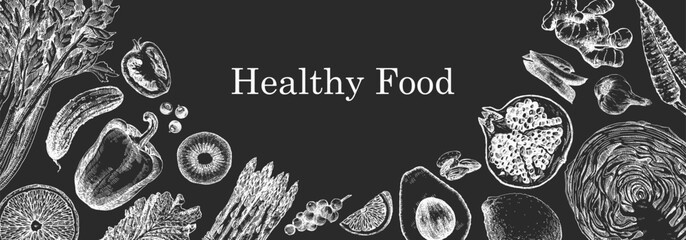 Healthy Food. Hand-drawn illustration of Food. Ink. Vector	