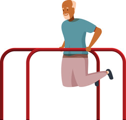 Fototapeta premium Elderly man doing dips on parallel bars, showcasing strength, fitness, and healthy aging