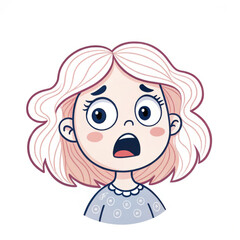 Fototapeta premium Portrait of little girl with anxiety expression. Doodle style illustration, white background.