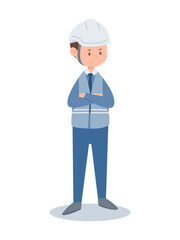 Industrial engineer in safety helmet standing with crossed arms, workplace confidence and authority illustration