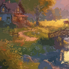 Naklejka premium Various oil paintings, flowers, plum blossoms, lakes, roses, peonies, parks, tulips, chrysanthemums, forests, villages, houses, cattle, horses, streams, etc