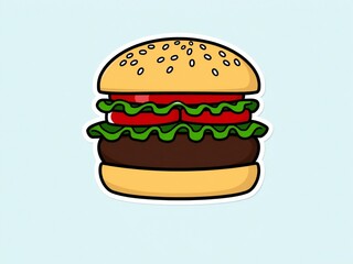 Classic hamburger with sesame seed bun and fresh toppings