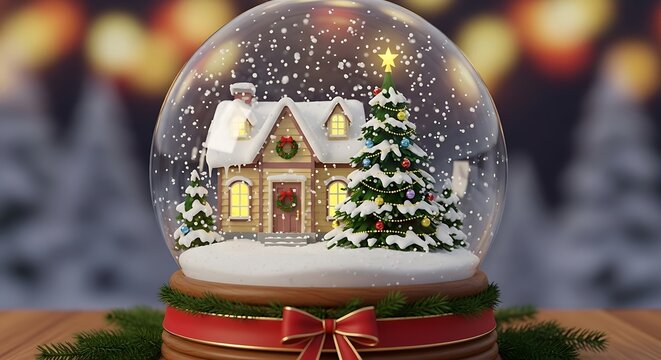Christmas Snow Globe with Cozy House.