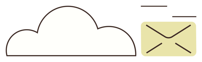 Cloud outlined with an email envelope and flying lines representing communication, sharing, and connectivity. Ideal for technology, data transfer, messaging, cloud services, storage, communication