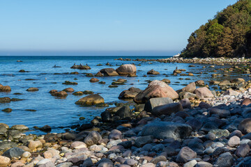 Rocky shoreline with boulders at Cape Arkona on the island of Rügen Germany