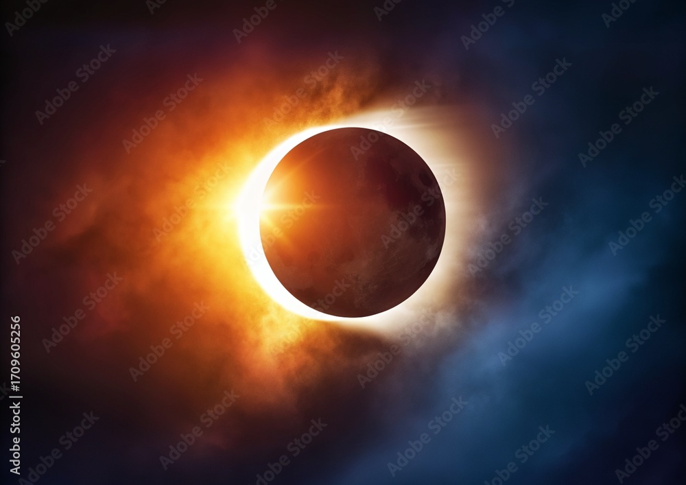 Sticker this ai-generated image portrays a solar eclipse, a celestial event where the moon passes between th