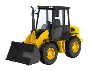 Fototapeta premium Heavy construction machinery front loader truck with bucket scoop for building, mining, agriculture and industrial work isolated on white background