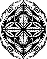 SVG tattoo for Gen Z  design inspired by traditional Japanese Irezumi (Wabori) style. Elegant Black and White Leaf Pattern with Intricate Design Elements
