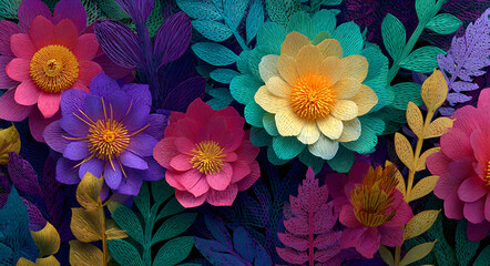 National Hispanic Heritage Month Festive Background with Colorful 3D Paper Cut Flowers and Leaves