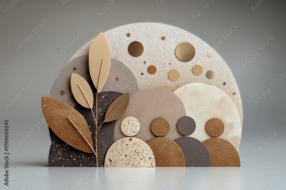 Poster abstraction of human connection displayed through geometric forms and natural elements accented with