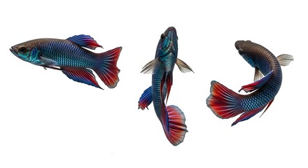 Obraz premium Three Siamese Fighting Fish Betta Splendens Isolated on White Background.