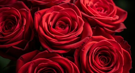 Close up of deep red roses with velvety petals