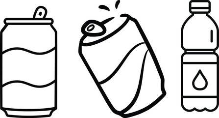 cold soda can icon set.vector in thin line and flat style with editable stroke on white background. Dented soda cans icons set. Vector illustration.lemonade juice, coffee or energy drink mockup