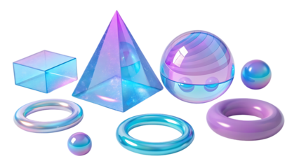 Holographic Shapes Geometric Objects with Gradient Colors Design Element