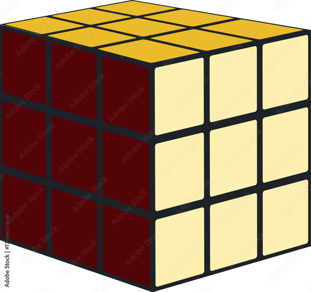 Poster combination puzzle partially solved with yellow and brown sides, challenging brain teaser promoting 