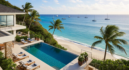 Fototapeta premium Luxury Villa with Infinity Pool and Ocean View