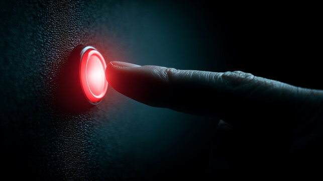 A red button with a finger pointing to it